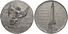 Milano – Ai caduti delle 5 giornate milanesi - Medaglia 1895 - C In metallo bianco. Colpi. 5,30 cm. 58,84 grammi.
qSPL