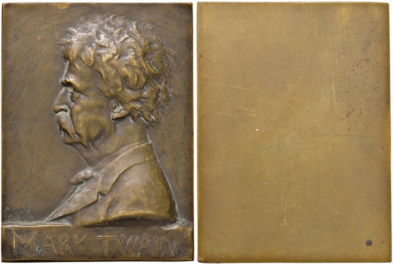 Mark Twain - Placchetta 1910 - C 75,77 grammi. Opus Gelli. 6,0 cm X 4,5 cm.
SPL