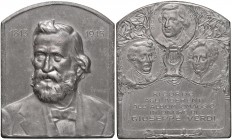 Giuseppe Verdi - Placchetta commemorativa 1913 - C 49,44 grammi. Opus Donzelli. Piombo??. Graffietti e colpetti. 5,7 cm X 4,7 cm.
qSPL