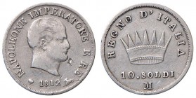 Milano – Napoleone I Re d'Italia (1805-1814) - 10 Soldi 1812 - Gig. 181 NC
BB
