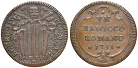 Roma – Benedetto XIV (1740-1758) - Baiocco Romano 1751 An. XII - Munt. 175 NC Qualità insolita. 
QSPL-SPL