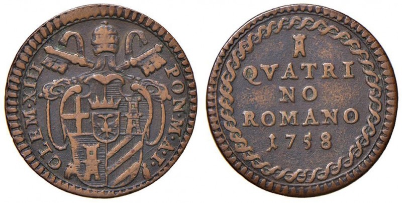 Roma – Clemente XIII (1758-1769) - Quattrino Romano 1758 - Munt. 15 C
BB