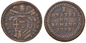 Roma – Clemente XIII (1758-1769) - Quattrino Romano 1758 - Munt. 15 C
BB