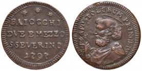 San Severino – Pio VI (1775-1799) - 2 Baiocchi e Mezzo 1797 - Munt. 406A R Variante con due S alla fine di PRINCEPSS.
BB-SPL