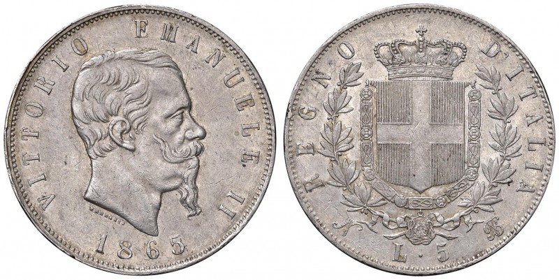 Napoli – Vittorio Emanuele II (1861-1878) - 5 Lire 1865 - Gig. 36 R Colpetti.
B...
