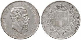 Milano – Vittorio Emanuele II (1861-1878) - 5 lire 1870 - Gig. 40 C Pulito.
BB-SPL