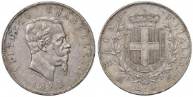 Milano – Vittorio Emanuele II (1861-1878) - 5 lire 1873 - Gig. 46 C Segnetto al bordo. 
SPL/SPL+