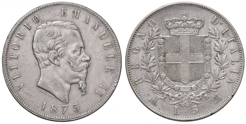 Milano – Vittorio Emanuele II (1861-1878) - 5 lire 1875 - Gig. 49 C Spazzolato....
