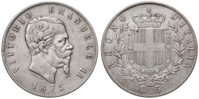 Roma – Vittorio Emanuele II (1861-1878) - 5 lire 1875 - Gig. 50 NC Colpetto.
BB