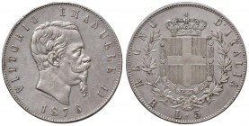 Roma – Vittorio Emanuele II (1861-1878) - 5 lire 1876 - Gig. 51 C Spazzolato. Colpetti. 
BB