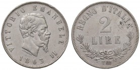 Torino – Vittorio Emanuele II (1861-1878) - 2 Lire 1863 - Gig. 59 R Valore. Colpetti.
BB+