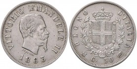 Milano – Vittorio Emanuele II (1861-1878) - 50 Centesimi 1863 - Gig. 74 R Stemma. 
BB-SPL