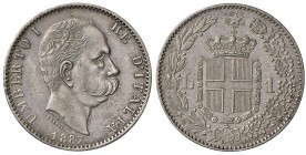Umberto I (1878-1900) - Lira 1887 - R 4,77 grammi. Interessante falso d'epoca. Graffietto dietro alla testa.
SPL