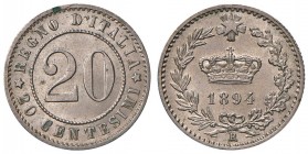 Roma – Umberto I (1878-1900) - 20 Centesimi 1894 - Gig. 44 C Macchie di ossidazione. 
SPL-FDC