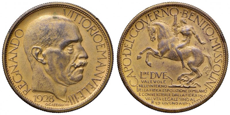 Vittorio Emanuele III (1900-1943) - 2 Lire 1928 - Gig. 1 NC Esposizione di Milan...