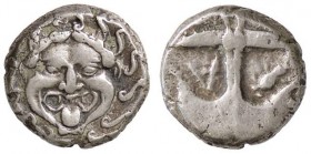 GRECHE - TRACIA - Apollonia Pontica - Dracma - Testa della Gorgone di fronte /R Ancora, nel campo gambero e lettera A S. Cop. 456; Sear 1655 (AG g. 3,...
