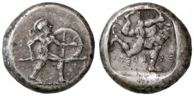 GRECHE - PANFILIA - Aspendos - Statere - Guerriero andante a d. con lancia e scudo /R Triscele, sopra EΣ-TFEΔI Sear 5382 (AG g. 10,9) Ex asta Naumann ...