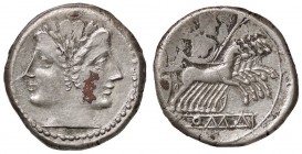 ROMANE REPUBBLICANE - ANONIME - Monete romano-campane (280-210 a.C.) - Quadrigato - Testa di Giano /R Giove in quadriga verso d.; ROMA, entro bordo re...