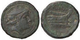 ROMANE REPUBBLICANE - ANONIME - Monete semilibrali (217-215 a.C.) - Semuncia - Testa di Mercurio a d. /R Prua di nave a d. Cr. 38/7; Syd. 87 (AE g. 6,...