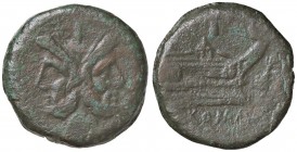 ROMANE REPUBBLICANE - ANONIME - Monete con simboli o monogrammi (211-170 a.C.) - Asse - Testa di Giano /R Prua di nave a d.; davanti, delfino Cr. 80/2...