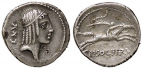 ROMANE REPUBBLICANE - CALPURNIA - C. Calpurnius Piso L. f. Frugi (67 a.C.) - Denario - Testa di Apollo a d.; dietro, CCX /R Cavaliere a d. regge una p...
