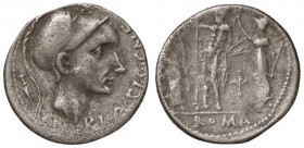 ROMANE REPUBBLICANE - CORNELIA - Cn. Cornelius Blasio Cn. F. (112-111 a.C.) - Denario - Testa elmata di Scipione l'Africano a d. /R Giove con fulmine ...