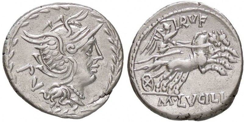 ROMANE REPUBBLICANE - LUCILIA - M. Lucilius Rufus (101 a.C.) - Denario - Testa d...
