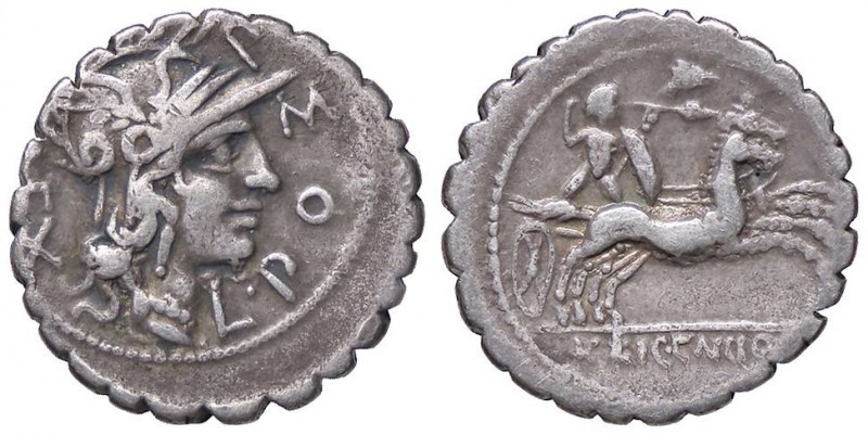 ROMANE REPUBBLICANE - POMPONIA - L. Pomponius Cn. f. (118 a.C.) - Denario serrat...