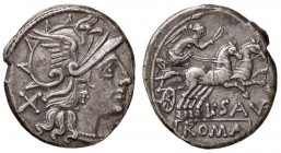 ROMANE REPUBBLICANE - SAUFEIA - L. Saufeius (152 a.C.) - Denario - Testa di Roma a d. /R La Vittoria su biga a d. B. 1; Cr. 204/1 (AG g. 3,59)
 
bel...