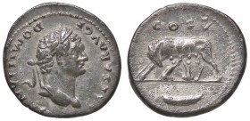ROMANE IMPERIALI - Domiziano (81-96) - Denario - Busto piccolo a d. /R La Lupa a s. mentre allatta i Gemelli; sotto una navicella C. 51; RIC V241 (AG ...