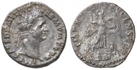 ROMANE IMPERIALI - Domiziano (81-96) - Denario - Busto laureato a d. /R Minerva stante a d. su vascello con lancia e scudo C. 270 (AG g. 3,36) Colpo s...