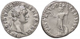 ROMANE IMPERIALI - Domiziano (81-96) - Denario - Busto laureato a d. /R Minerva stante a s. con fulmine, lancia e scudo ai suoi piedi C. 264 (AG g. 3,...