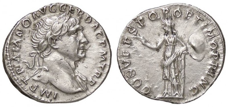 ROMANE IMPERIALI - Traiano (98-117) - Denario - Busto laureato a d. /R La Pace s...
