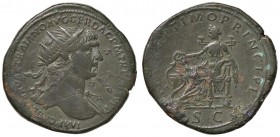 ROMANE IMPERIALI - Traiano (98-117) - Dupondio - Busto radiato a d. /R La Salute seduta a s. alimenta un serpente avvolto attorno ad altare C. 487 (AE...