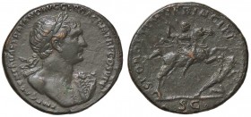 ROMANE IMPERIALI - Traiano (98-117) - Asse - Busto laureato, drappeggiato e corazzato a d., con l'egida /R Traiano su cavallo al galoppo a d.; a terra...