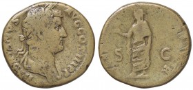 ROMANE IMPERIALI - Adriano (117-138) - Sesterzio - Testa laureata a d. /R La Speranza andante a s. con un fiore e si alza la veste C. 1419; RIC 790 (A...