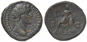 ROMANE IMPERIALI - Antonino Pio (138-161) - Sesterzio - Testa laureata a d. /R Roma seduta a s. con Vittoria e lancia; dietro, uno scudo su una prua C...