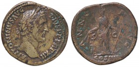 ROMANE IMPERIALI - Antonino Pio (138-161) - Sesterzio - Testa laureata a d. /R L'Abbondanza stante a s. con delle spighe e cornucopia, ai suoi piedi u...