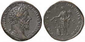 ROMANE IMPERIALI - Marco Aurelio (161-180) - Sesterzio - Testa laureata a d. /R L'Abbondanza stante a s. con delle spighe e cornucopia, ai suoi piedi ...