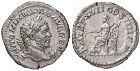 ROMANE IMPERIALI - Caracalla (198-217) - Denario - Testa laureata a d. /R Apollo seduto a s. con ramo e lira appoggiata su tripode C. 242; RIC 238a (A...