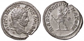 ROMANE IMPERIALI - Caracalla (198-217) - Denario - Testa laureata a d. /R Marte di corsa a s. con lancia e trofeo C. 150; RIC 223 (AG g. 2,87)
 
qSP...