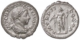 ROMANE IMPERIALI - Alessandro Severo (222-235) - Denario - Busto laureato e drappeggiato a d. /R Giove nudo stante a s. con fulmine e scettro C. 229; ...