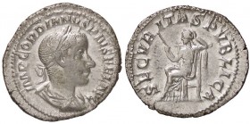ROMANE IMPERIALI - Gordiano III (238-244) - Denario - Busto laureato e drappeggiato a d. /R La Sicurezza seduta a s. con scettro, con la s. sostiene l...