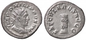 ROMANE IMPERIALI - Filippo I (244-249) - Antoniniano - Busto radiato e drappeggiato a d. /R Cippo inscritto C. 193; RIC 24c (AG g. 4,42)
 
bello SPL