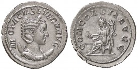 ROMANE IMPERIALI - Otacilia Severa (moglie di Filippo I) - Antoniniano - Busto diademato a d. su crescente /R La Concordia seduta a s. con patera e co...