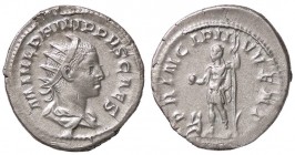 ROMANE IMPERIALI - Filippo II (247-249) - Antoniniano - Busto radiato e drappeggiato a d. /R L'Imperatore stante a s. con globo e lancia (AG g. 4,21)...
