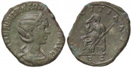 ROMANE IMPERIALI - Erennia Etruscilla (moglie di Traiano Decio) - Sesterzio - Busto diademato a d. su crescente /R Il Pudore seduto a s. si aggiusta i...