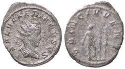 ROMANE IMPERIALI - Salonino (260) - Antoniniano - Busto radiato e drappeggiato a d. /R Salonino stante a s. con lancia, a d. due insegne militari (AG ...