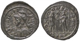 ROMANE IMPERIALI - Probo (276-282) - Antoniniano - Busto con elmo radiato, drappeggiato e corazzato a s. /R Probo in abiti militari stante a d. riceve...