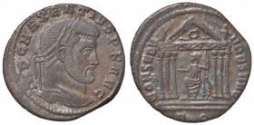 ROMANE IMPERIALI - Massenzio (306-312) - Follis (Aquileia) - Testa laureata a d. /R Roma di fronte seduta entro tempio esastilo con globo e scettro C....